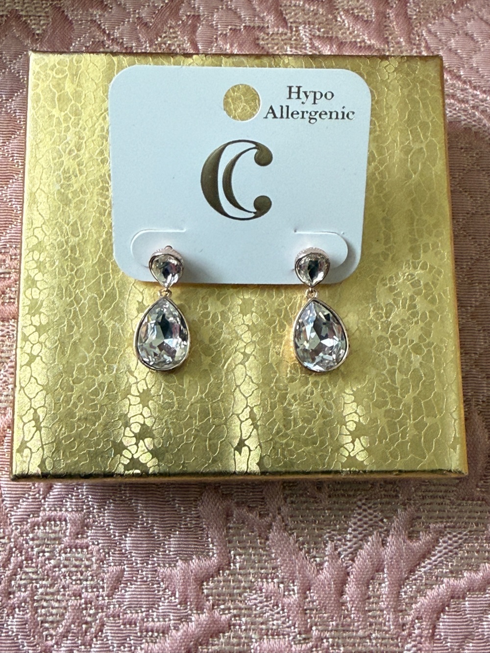 Hypoallergenic Silver Teardrop Crystal Drop Earrings